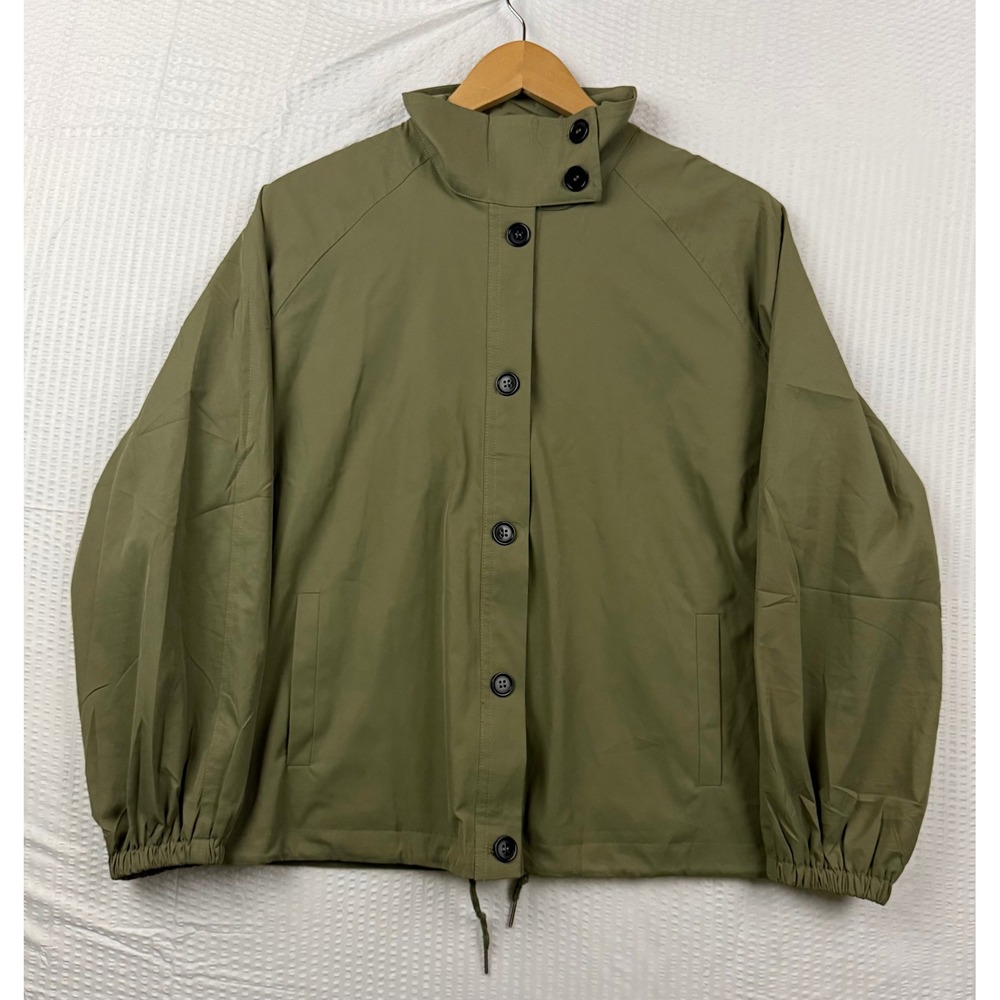 Fashion Olive Green Funnel Neck Button Up Windbreaker Jacket MLZ-2409 Small